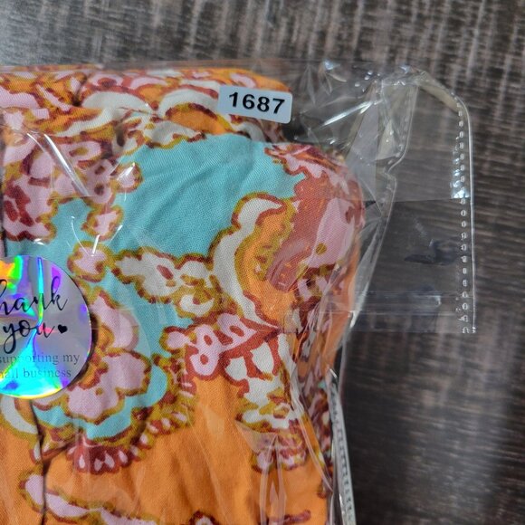 Boho Paisley Harem Jumpsuit Womens M Orange Blue Wide Leg Sleeveless Festival - Picture 8 of 8